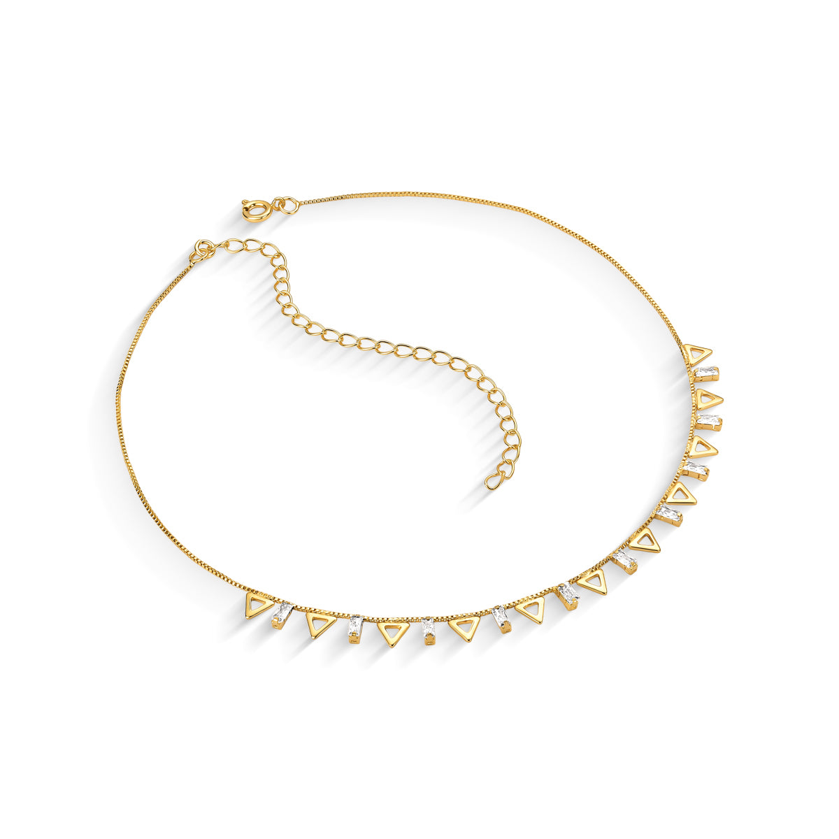 Colar Triângulos com Mini Rivieras Banhado a Ouro 18k
