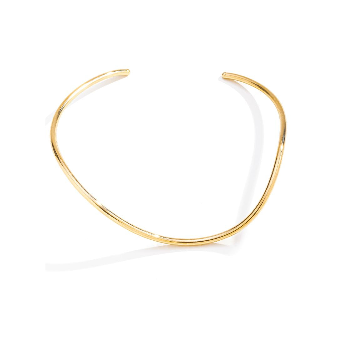 Choker Orgânica Tubo Ondulada Banhada a Ouro 18K