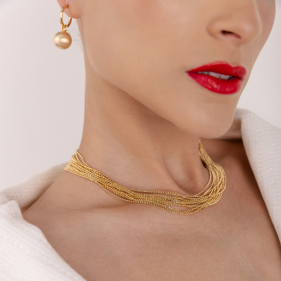Colar Bolinhas Diamantadas Banhado a Ouro 18k