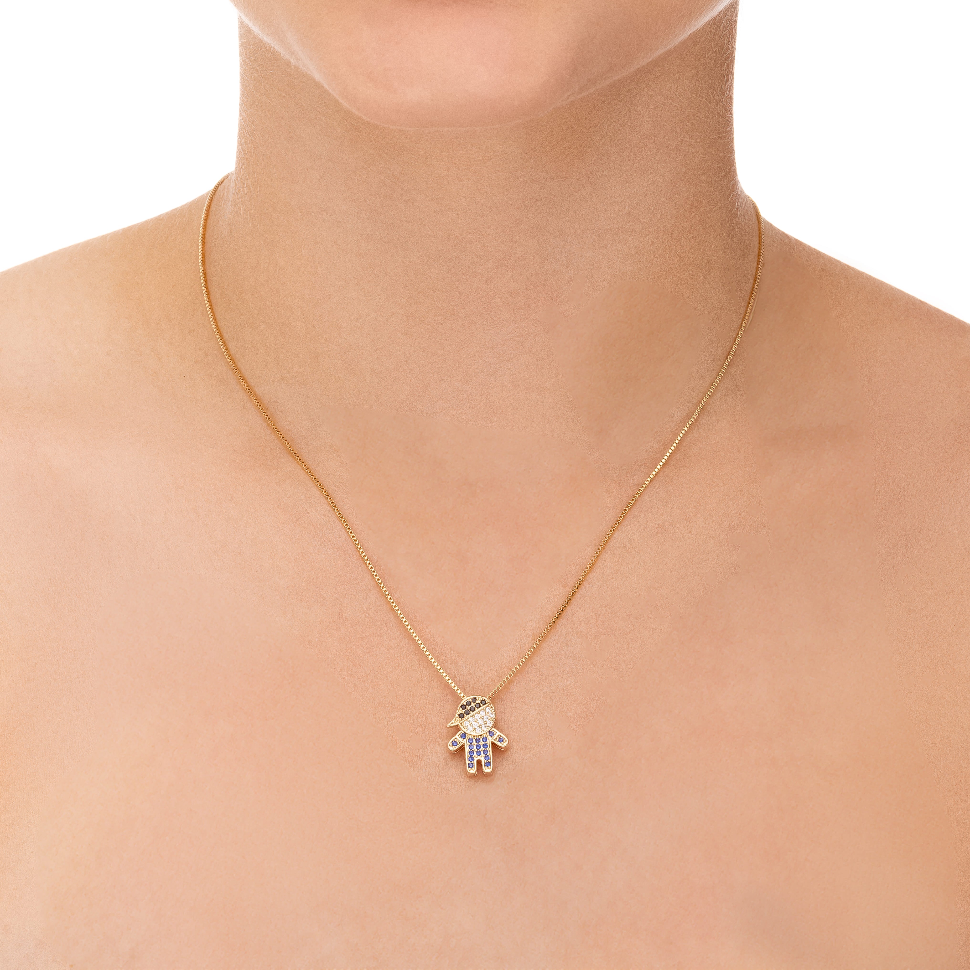 Colar Menino Cravejado com Corrente Veneziana Banhado a Ouro 18k