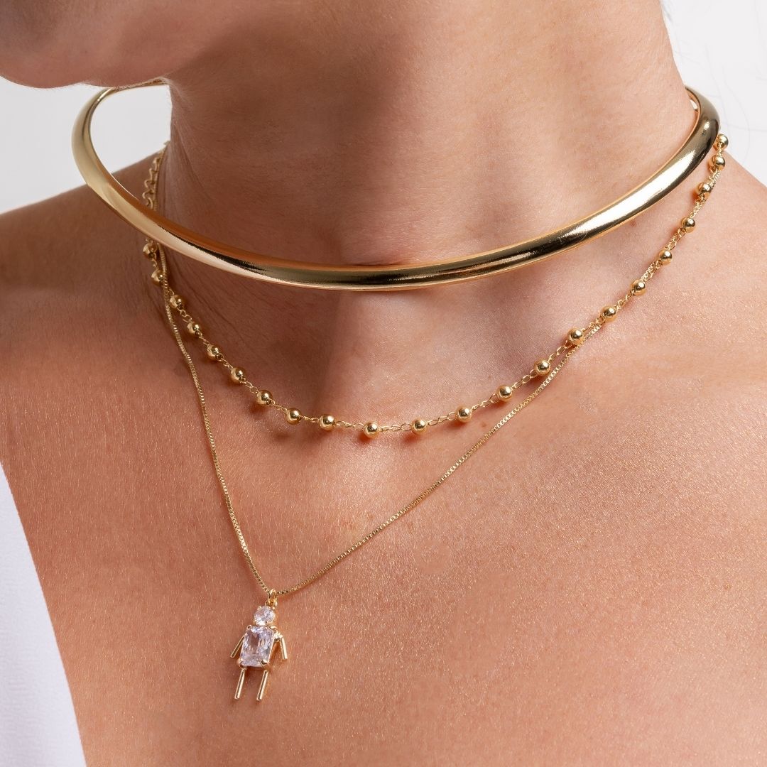 Colar Corrente Bolinha Banhada a Ouro 18k