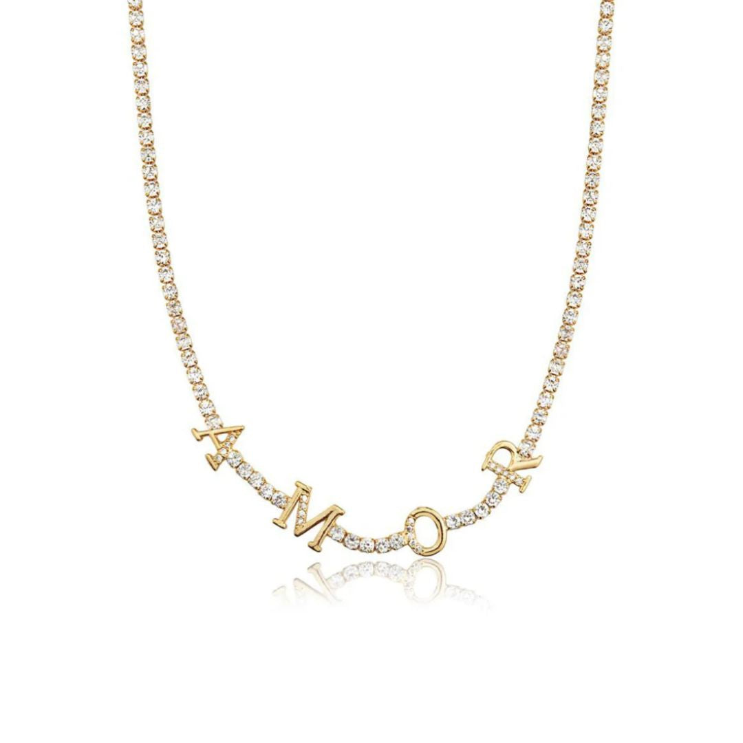 Colar Amor Cravejado Banhado a Ouro 18K