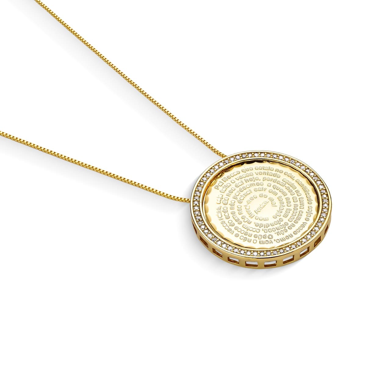 Colar Medalha Pai Nosso Cravejado Banhado a Ouro 18k - Mafê Acessórios