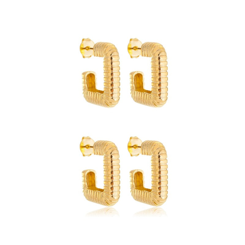 Conjunto Brinco Textura Elegante Banhado A Ouro 18K