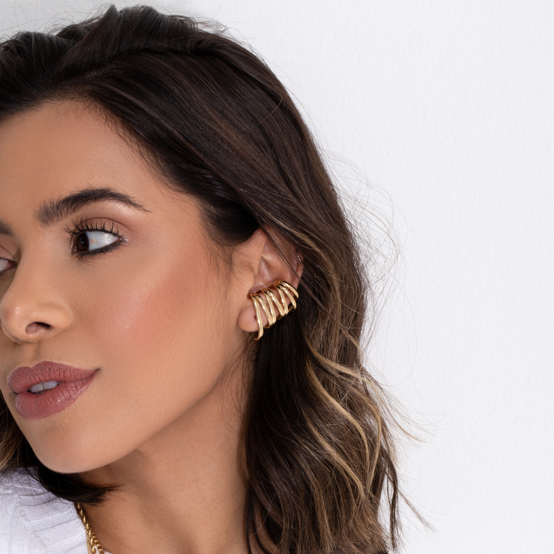 Brinco Ear Cuff Aros Lisos Banhado a Ouro 18k