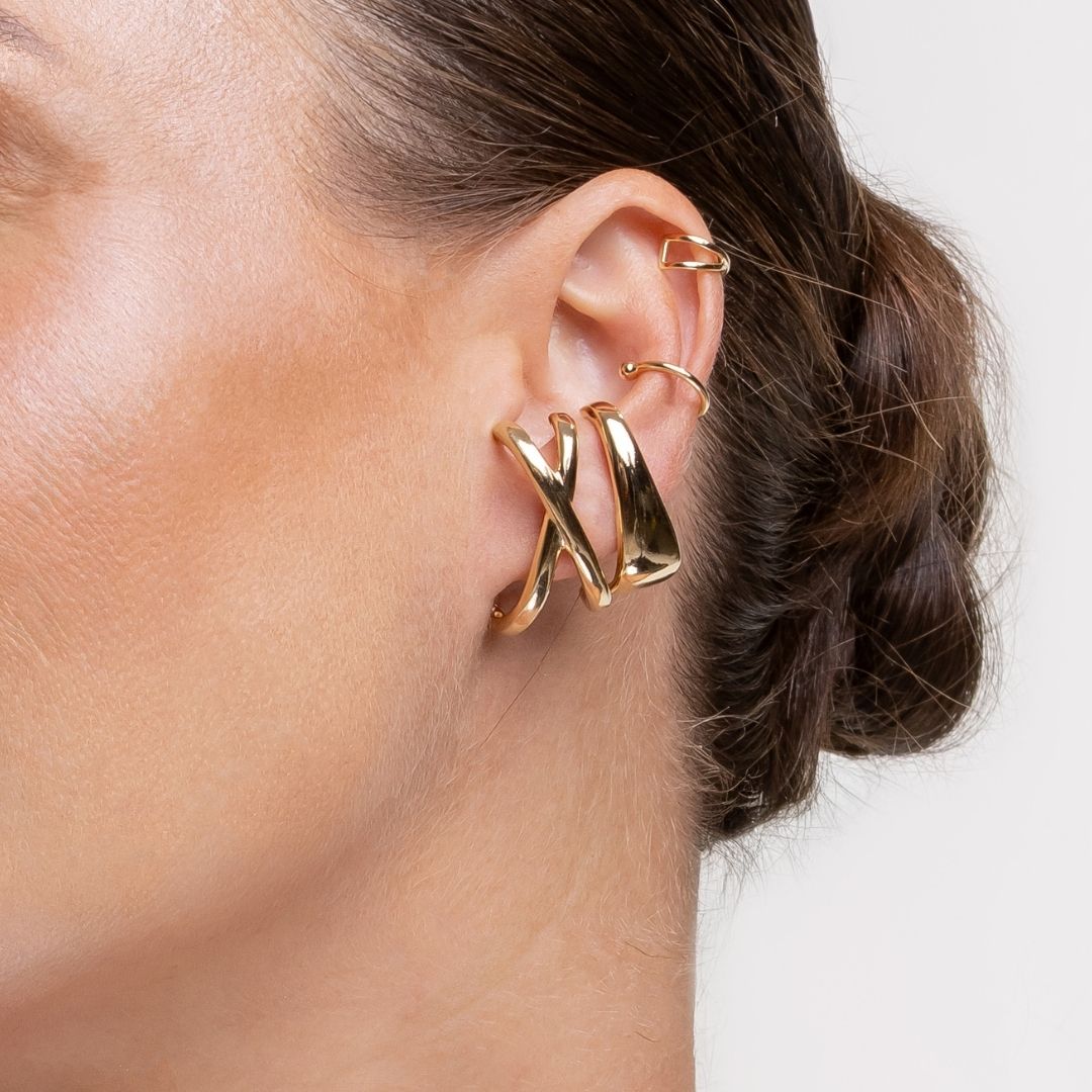 Brinco Ear Hook Triangular Banhado a Ouro 18k