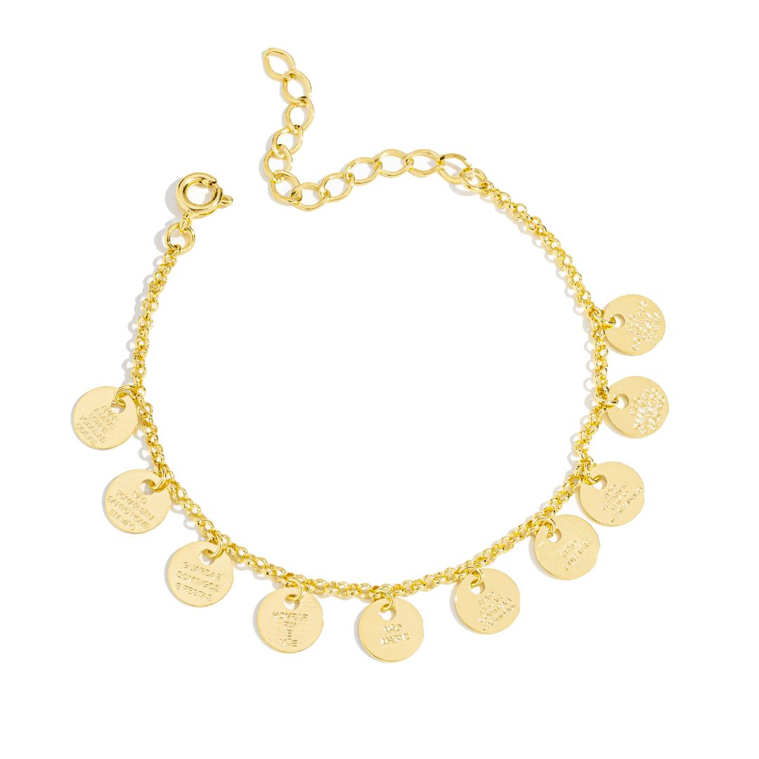 Pulseira 10 Mandamentos Banhada A Ouro 18k