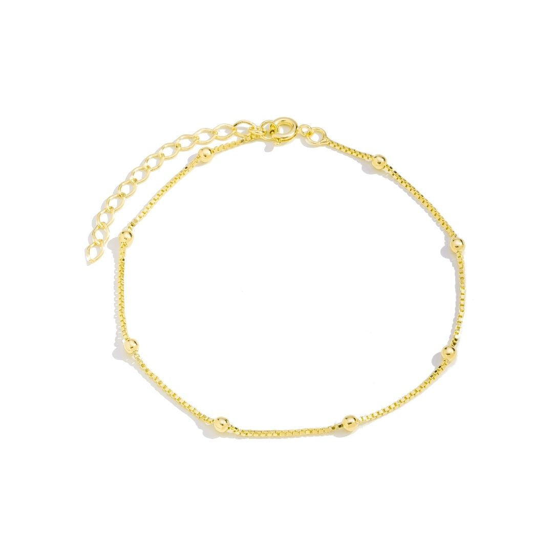 Tornozeleira Veneziana Com Bolinhas Banhada A Ouro 18K