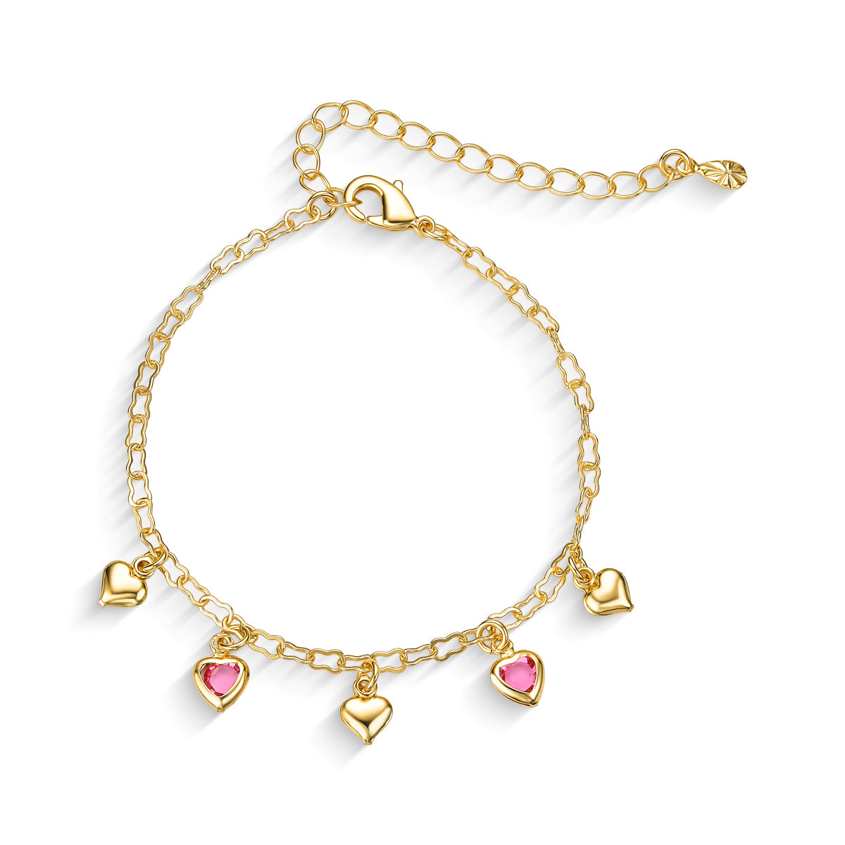 Pulseira Infantil Coração e Ponto de Luz Banhado a Ouro 18K