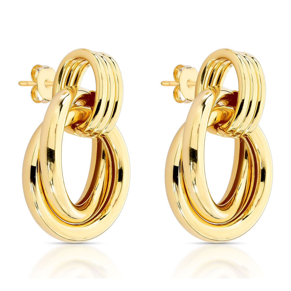 Brinco Argola Dois Tubos Cruzados Banhado a Ouro 18k