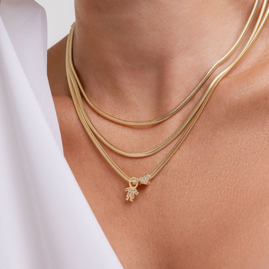 Colar Malha Fina Menino Cravejada Banhado a Ouro 18K