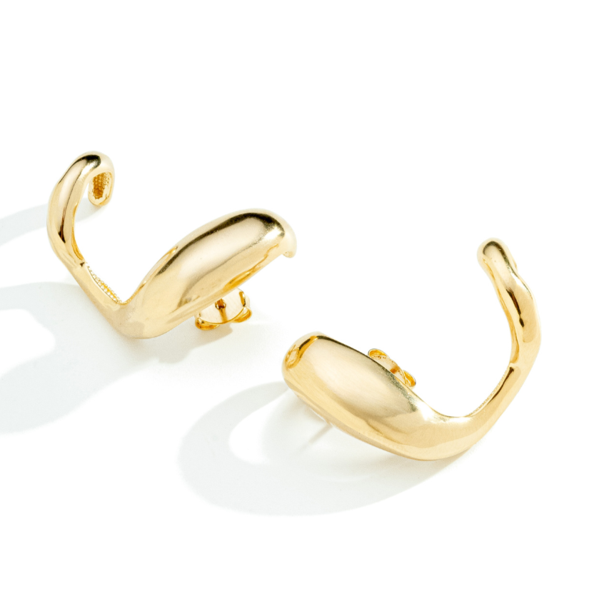 Brinco Ear Cuff Orgânico Liso Banhado a Ouro 18K