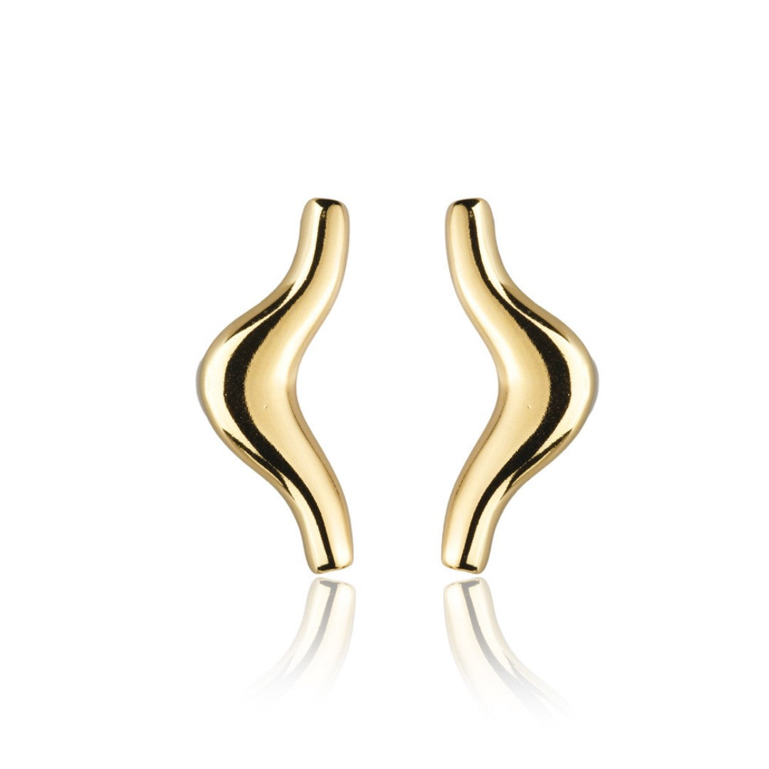 Brinco Curvado Onda Banhado A Ouro 18K