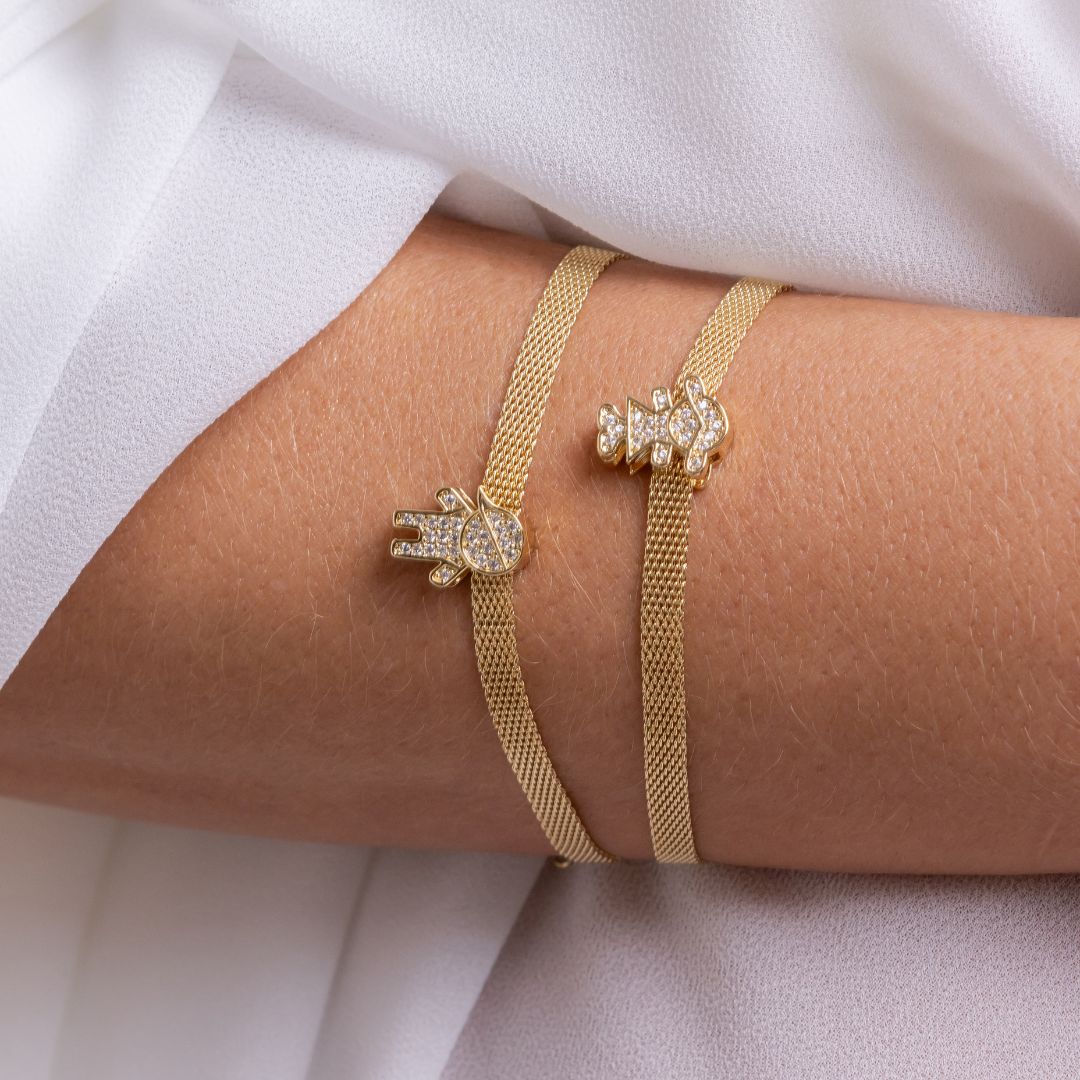 Pulseira Esteira Menino Cravejado Banhado a Ouro 18K