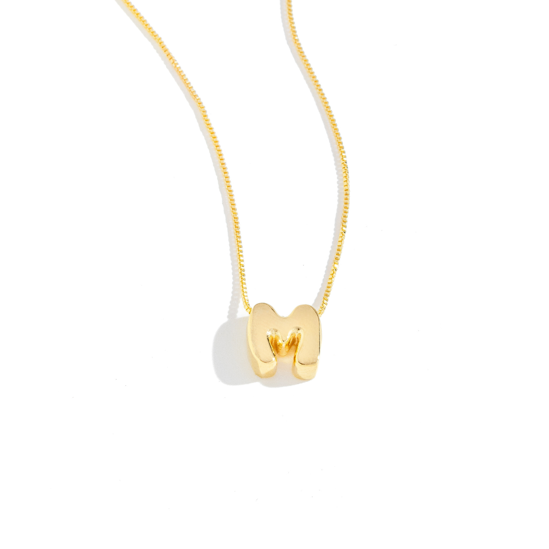 Colar Mini Inicial Puffer Banhado a Ouro 18K