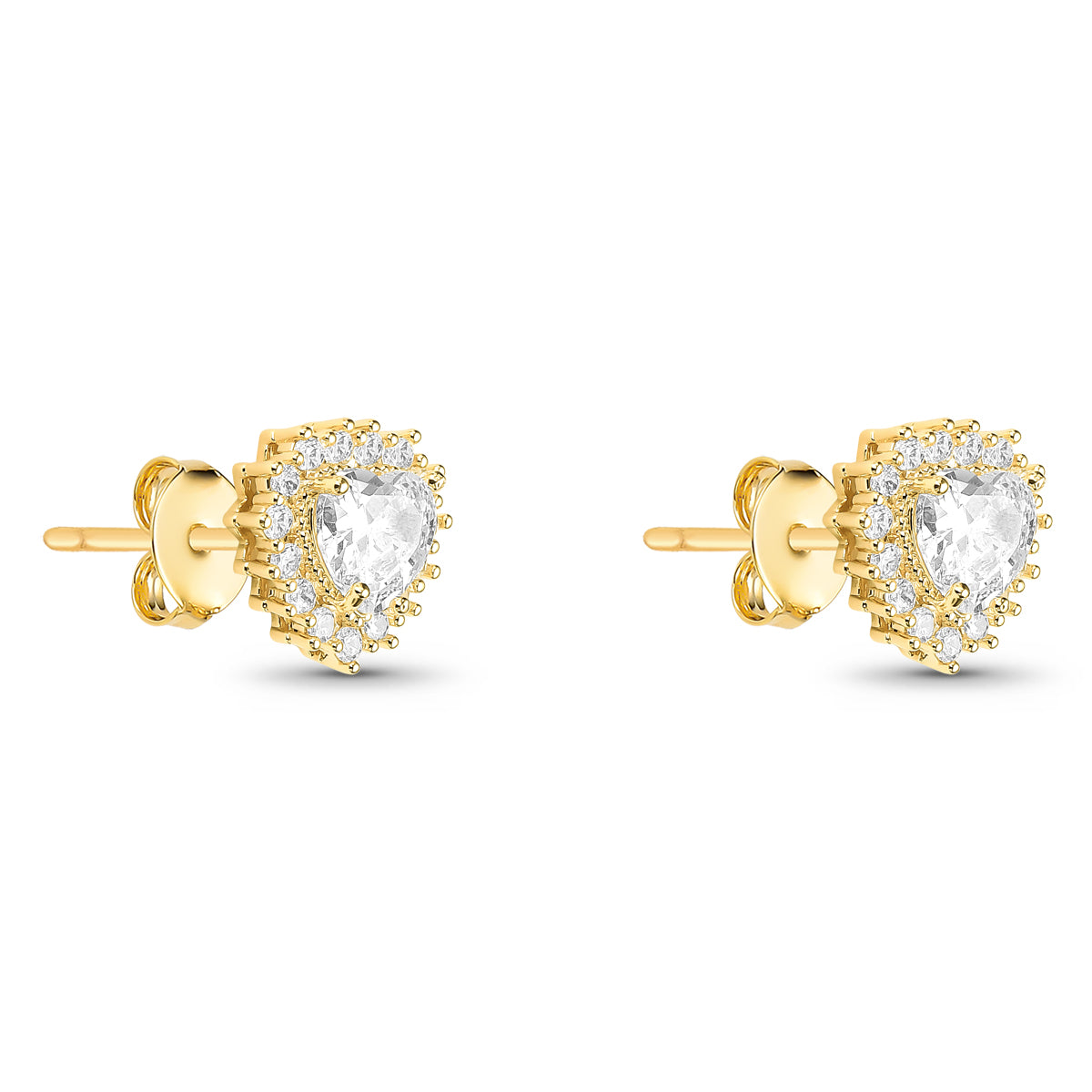 Conjunto Corrente Veneziana Brinco e Pingente Cravejado com Coração de Zircônia Banhado a Ouro 18k