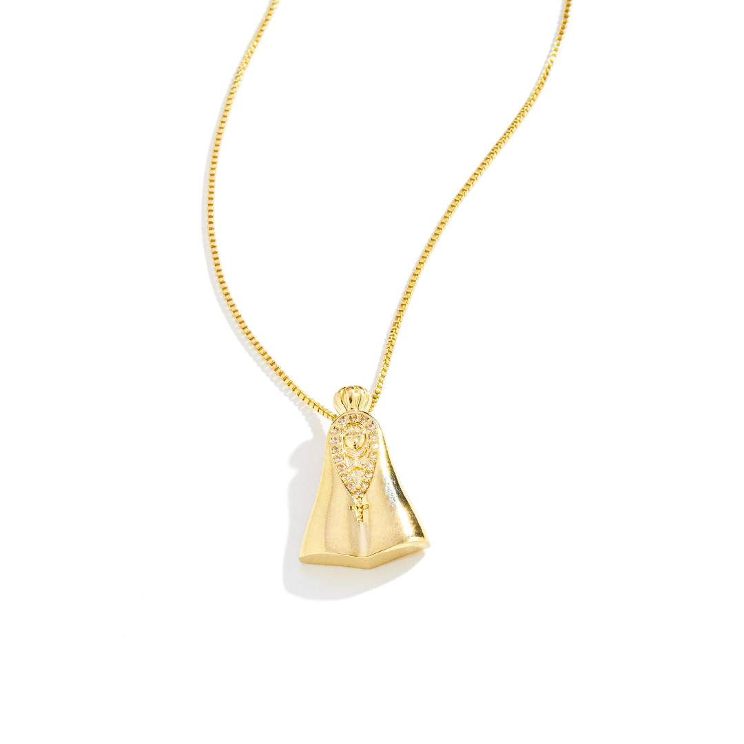 Colar Nossa Senhora Cravejado Banhado a Ouro 18K