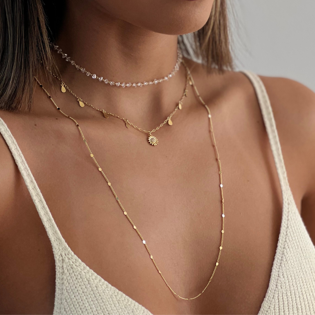 Colar Bolinha Diamantada Banhado a Ouro 18k