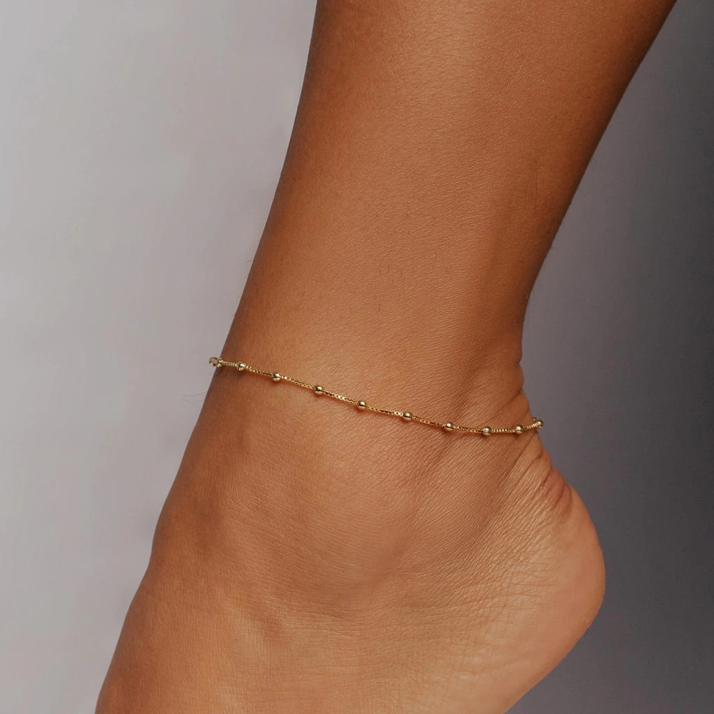 Tornozeleira Veneziana Com Bolinhas Banhada A Ouro 18K