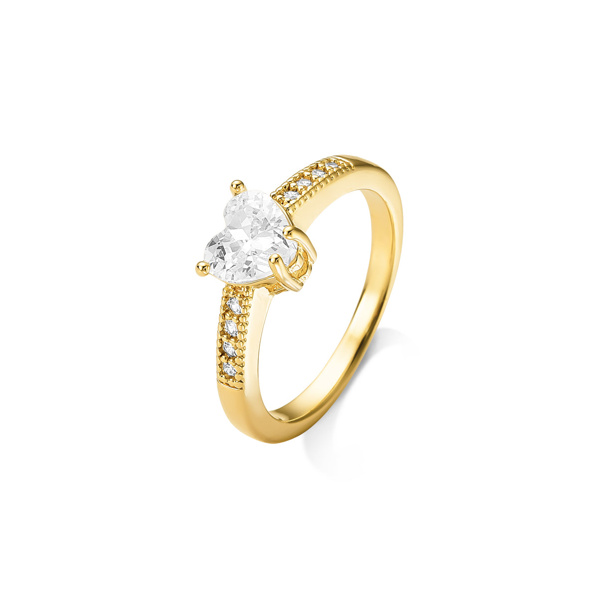 Anel Cravejado com Coração de Zircônia Banhado a Ouro 18k