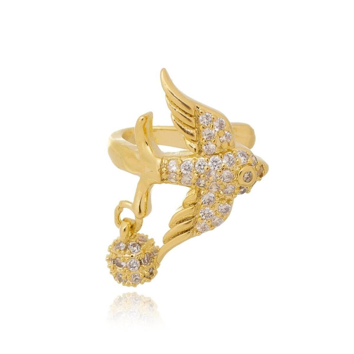 Piercing Espirito Santo Cravejado com Zircônia Banhado a Ouro 18K