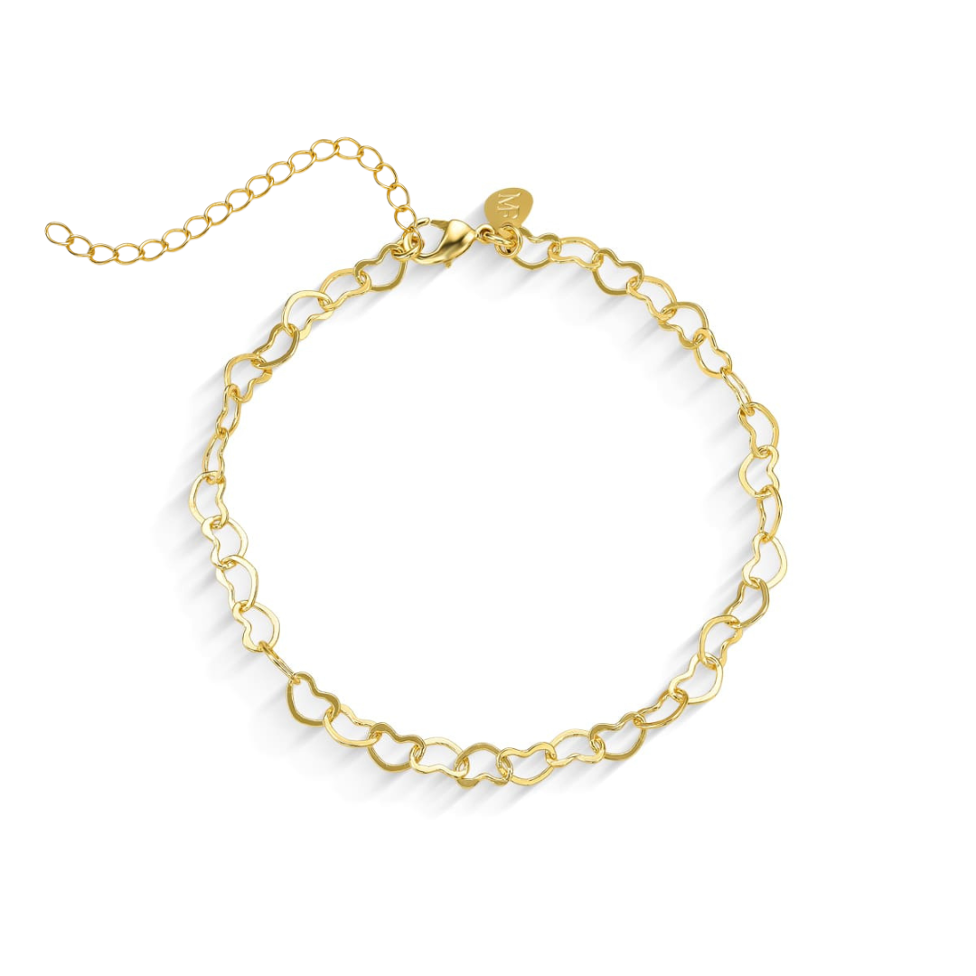 Pulseira Elo Coração Banhada A Ouro 18K