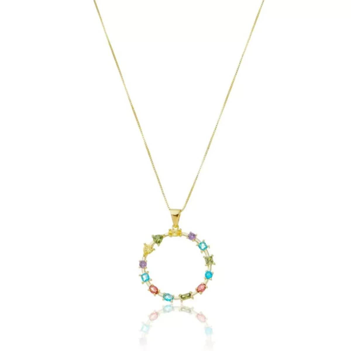 Colar Mandala Colorida Banhado a Ouro 18K - Mafê Acessórios
