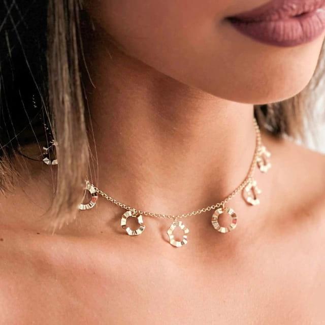 Choker Anéis Diamantdos Banhado a Ouro 18k - Mafê Acessórios