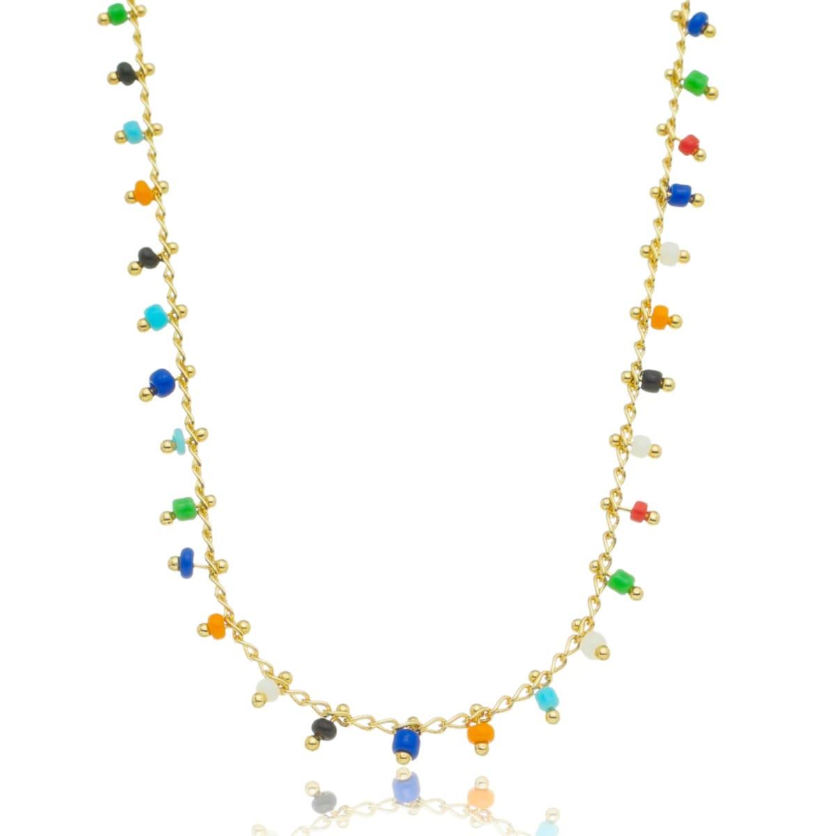 Choker Missangas Coloridas Banhada a Ouro 18k - Mafê Acessórios