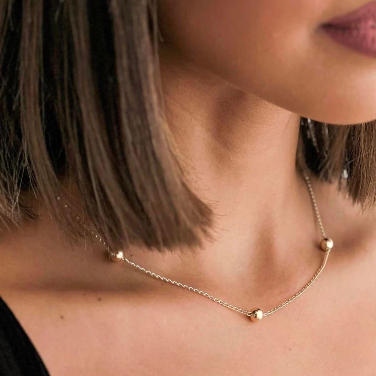 Colar Bolas Douradas Banhado a Ouro 18K - Mafê Acessórios