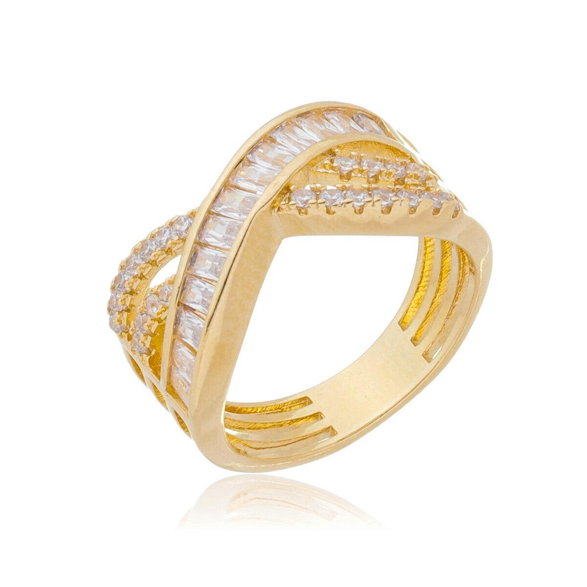 Anel Entrelaçado Com Zircônias Banhado a Ouro 18K