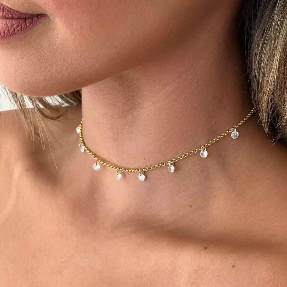 Choker Cristais Banhada a Ouro 18k - Mafê Acessórios